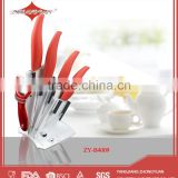 red 5 piece ceramic knife set with peeler