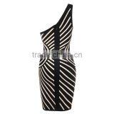 Hot Elastic Knitted Fashion Ladies One Shoulder Black And White Striped Bandage Dress Cocktail Party Dress thumbnail-5