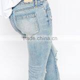 Light Blue Plain Knee Ripped Wide Botton New Model Jeans Pent Style thumbnail-3