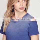 Cotton Slub High Low t Shirt Dress Faded Cold Shoulder Women's Clothes thumbnail-5