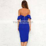 Off Shoulder Ruffled Padded Midi Dress Fashion Bodycon Women Garment thumbnail-3