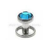 316L Steel Dermal Anchor Jewelry , Aqua CZ Flat Stone