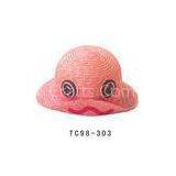 56cm Pink Cute Childrens Sun Hat For Summer , 7mm Straw Braid Leisure Sun Hats