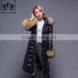 High Quality Design Fashion Pattern Goose Down Jacket Women With Big Fur Collar and Cuff thumbnail-1