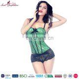 Hot Woman Sexy Glitter Lingerie Black Bow Green Corset thumbnail-1