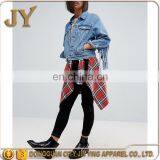 New Design Women Long Sleeve Summer Denim Midwash Blue Short Jackets With Fringed Back thumbnail-2
