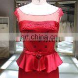 1A102 Red Sash Satin Flower Beaded Column Back See Through Evening Dress Prom Dress thumbnail-3