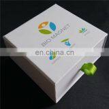 Top quality mini paper box with velvet flocked and green ribbon tie