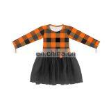 Hot Selling Item Fashion Tulle Orange Buffalo Pattern Dress Half Black Baby Girls Dress Dress for Baby Girl thumbnail-1