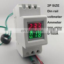 2P 36mm Din Rail Dual LED Display Voltage and Current Meter Voltmeter Ammeter Range AC 80-300V 200-450V 0-100A thumbnail-2