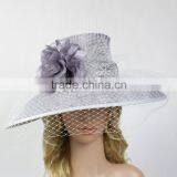Women's Kentucky Derby Church Wedding Noble Dress Hat Linen With Flower and Veil Quality Choice thumbnail-1