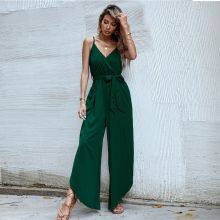 New Casual Suit Suspenders V-neck Commuter Top Solid Color One-piece Mid-length Pants Women thumbnail-3