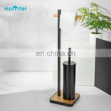 Bathroom Toilet Paper Holder Toilet Brush Holder With Bamboo Base Bathroom Storage Matt Black thumbnail-2