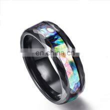 8mm Fashion Titanium Steel Ring Engagement Ring Inlaid Color Shell Men's Ring Wedding Men Jewelry Gift thumbnail-1