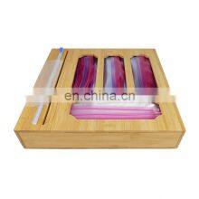 Bamboo Ziplock Bag Storage Organizer Bamboo Wrap Dispenser With Cutter thumbnail-4