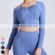 Custom Yoga Tops Quick Dry Warm Running Clothing Spelling Yarn Fixed Cup Sports Bra Gym Fitness Tshirt Yoga Crop Top For Women thumbnail-5