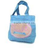 European Style Light Blue Canvas Folding Shopping Bag Simple High Quality Tote Bag thumbnail-1