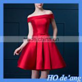 HOGIFT Satin Custom Made Strapless Bow Dresses,Half exposed knee bridesmaid dress,red weeding dress