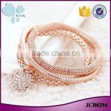Fashion Gold Rose Gold Plated Rope Zinc Alloy Rhinestone Heart Pendant Charm Bracelet Supplier's Choice thumbnail-1