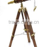 Beautiful Nautical Solid Brass Telescope With Tripod- Natural Wood Telescope 12148