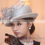 Womens Fancy Straw Hats Elegant Church Hat With Organza Flowers Trimming Onside thumbnail-6