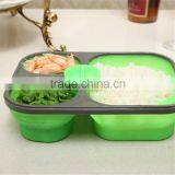 Folding Collapsible Silicon Lunch Box- Three Compartments With Cutlery- Green Lunch Box Silicone thumbnail-1