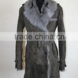 Fashion Ahead Tuscan Goat Fur Long Outer Wear Sheep Fur Coat With Irregular Collar And Belt