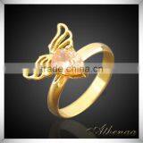 China Imported Jewelry Smooth Metal Angle Wing Red Zircon Gold Engagement Ring thumbnail-1
