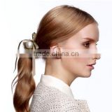 Latest Designs Fashion Mink Fur Elastic HairBand with Silk Ribbons and Pearl Ball for Elegant Women