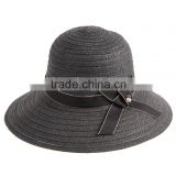 ladies black simple straw paper bucket hats