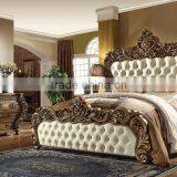 Bisini Italian Royal Hand Carved Wooden Bedroom King Size Bed With Leather Headboard/European Solid Wood Furniture(MOQ=1 SET) thumbnail-3