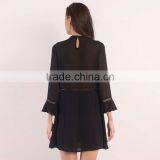 HAODUOYI Sexy Soild Black Women Dress Butterfuly Long Sleeve Lace Stitching Hollow Out Deep V-neck Vestidos for Wholesale thumbnail-3
