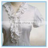 Grace Ruffle Neck Design Silk White Shirt For Ladies thumbnail-3