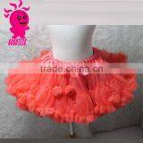 High Quality! Wholesale Kids Skirt Solid Color Kids Skirt Chiffon Pettiskirt Tutu With Pom thumbnail-2