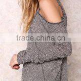 Custom Made Brand Women Halter Cold Shoulder Sexy Sweaters For Party Charcoal Long Loose Tops thumbnail-3
