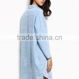 Blue Roll Tab Sleeve High Low Denim Shirt Dress With Pockets On Chest Casual Short Dress With Buttom thumbnail-5