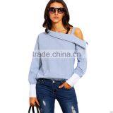 Latest Slash Neck Light Blue Fashion Shirt Pretty Girl thumbnail-1