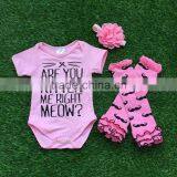 Baby Girls Boutique Clothing Infant Girl Kids Clothes Pink Fashion Romper With Matching Headband and Legwarmer Set thumbnail-1