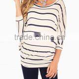 NAVY BLUE IVORY STRIPED DOLMAN SLEEVE MATERNITY TOP MATERNITY CLOTHES CHEAP thumbnail-1