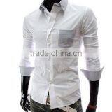 New Mens Long Sleeve Contrast Color Slim Fit Casual Shirt thumbnail-3