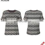 Acrylic Flat Knitted Sweater for Women as Stripe Collar Short Sleeve Polka Dot T-shirt of Latest Design Girls Top thumbnail-5