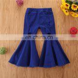 2020 Kids Girl Bell Bottom Pants Ripped Hole Denim Pant Baby Girl Fashion Solid Trousers Wholesale Long Pant thumbnail-5