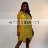 Solid Color V-neck Hand Hook Stitching Sexy Hollow Loose Beach Bikini Blouse Skirt Dress thumbnail-1