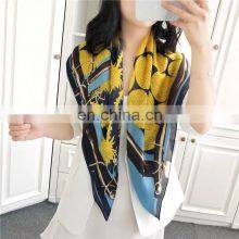 Wholesale Spring and Summer New Artificial Silk Female Scarf 90cm Satin Square Silk Scarf Sunscreen Beach Towel thumbnail-2