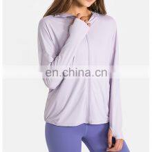 New Outdoor Rash Guard Custom Logo Sportswear Hoodie Jogger Suits Wome Thumb Hole Sun Protection Clothing Yoga Jacket thumbnail-3