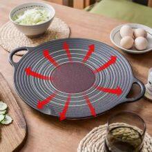 Korean BBQ Grill Pan, Nonstick Stovetop Grill Plate With Handles, Cast Iron Round Griddle Pan Indoor Outdoor Grilling 11.8in thumbnail-3