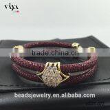 2016 Wholesale Luxury Stingray/ Python Leather Silver Bracelet With Rose Gold Clasps White Diamond thumbnail-4