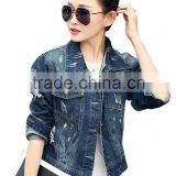 Denim Jacket Women's Short Jacket Ripped Jacket LGJD-023 thumbnail-1
