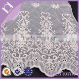 Double flounced mesh cotton embroidery white bridal embroidered tulle lace fabric