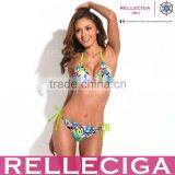 RELLECIGA 2016 Sexy Swimwear Bikini - Doodle Print Triangle Top With Fluorescent Yellow Ties and Removable Padding